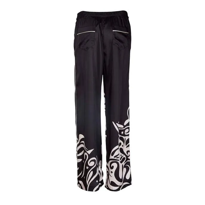 TWILL PALAZZO TROUSERS WITH PIPING Woman Black Ivory