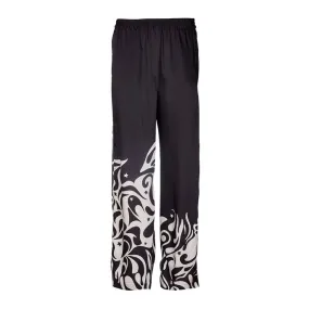 TWILL PALAZZO TROUSERS WITH PIPING Woman Black Ivory