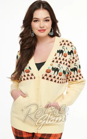 Unique Vintage Ivory & Orange Halloween Print Cardigan - Pre-Order