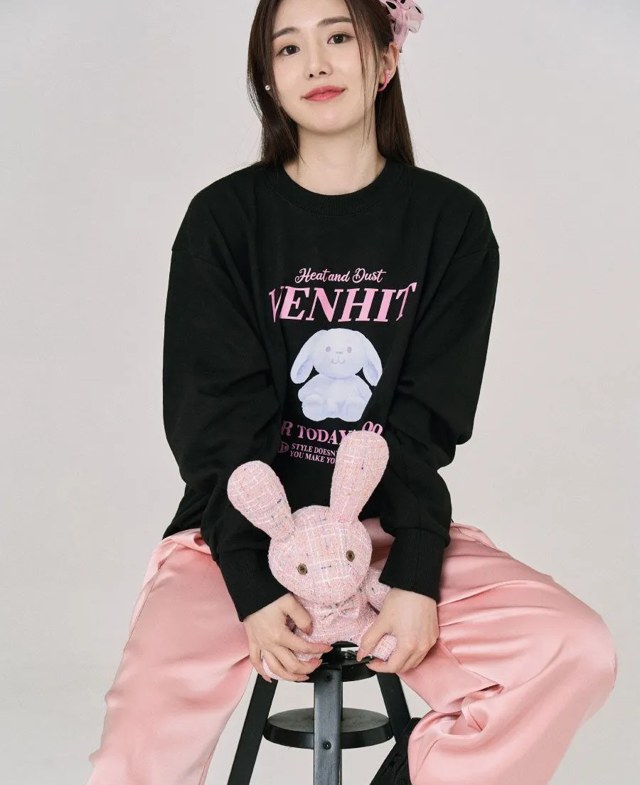 VENHIT  |Heart Street Style Long Sleeves Plain Oversized Logo