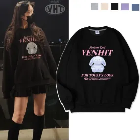 VENHIT  |Heart Street Style Long Sleeves Plain Oversized Logo