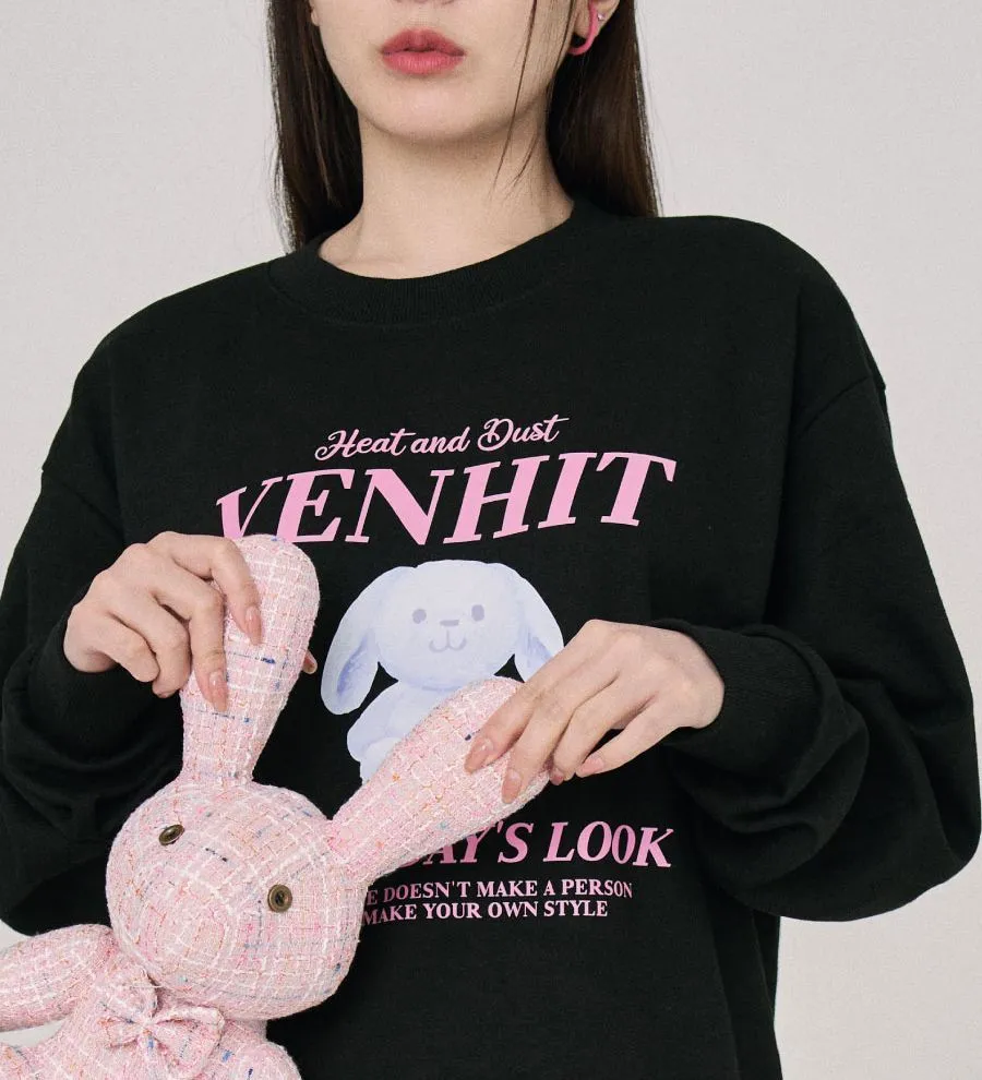 VENHIT  |Heart Street Style Long Sleeves Plain Oversized Logo