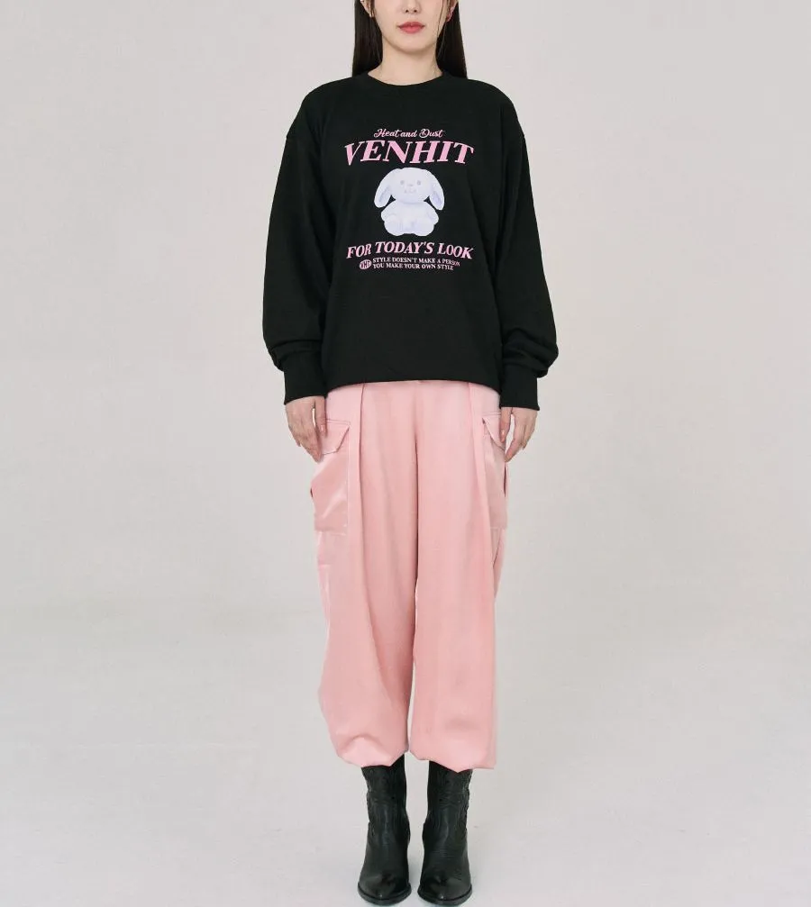 VENHIT  |Heart Street Style Long Sleeves Plain Oversized Logo