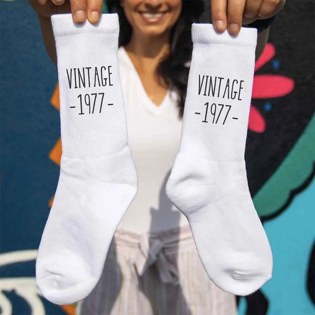 Vintage Birthday Socks for Him or Her with a Birthday Year