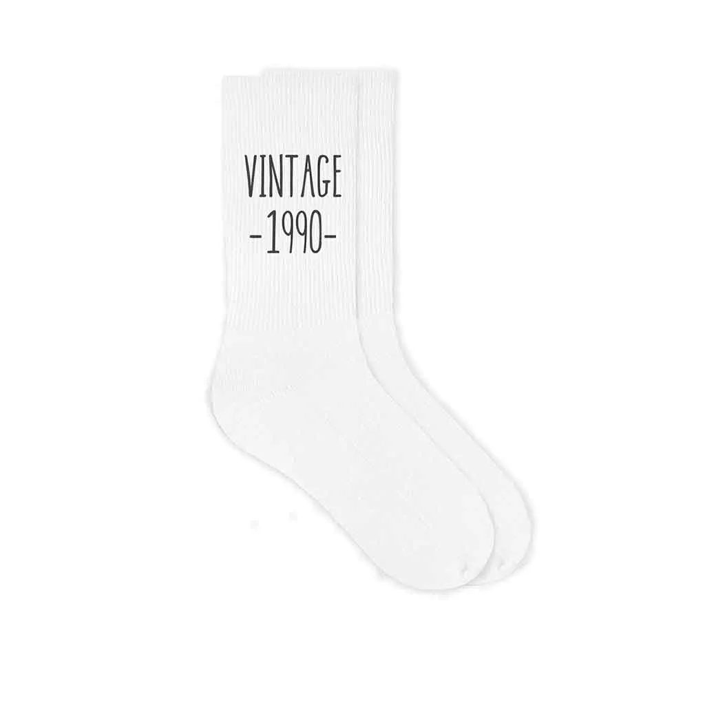 Vintage Birthday Socks for Him or Her with a Birthday Year