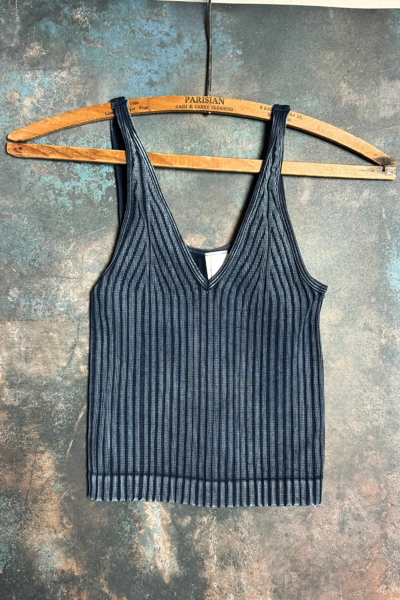 Vintage Wide Ribbed V Neck Top