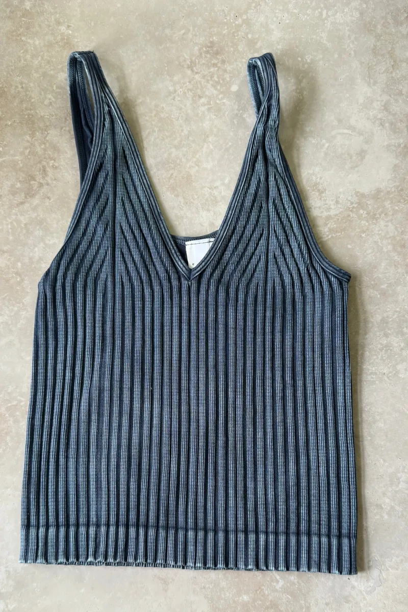 Vintage Wide Ribbed V Neck Top