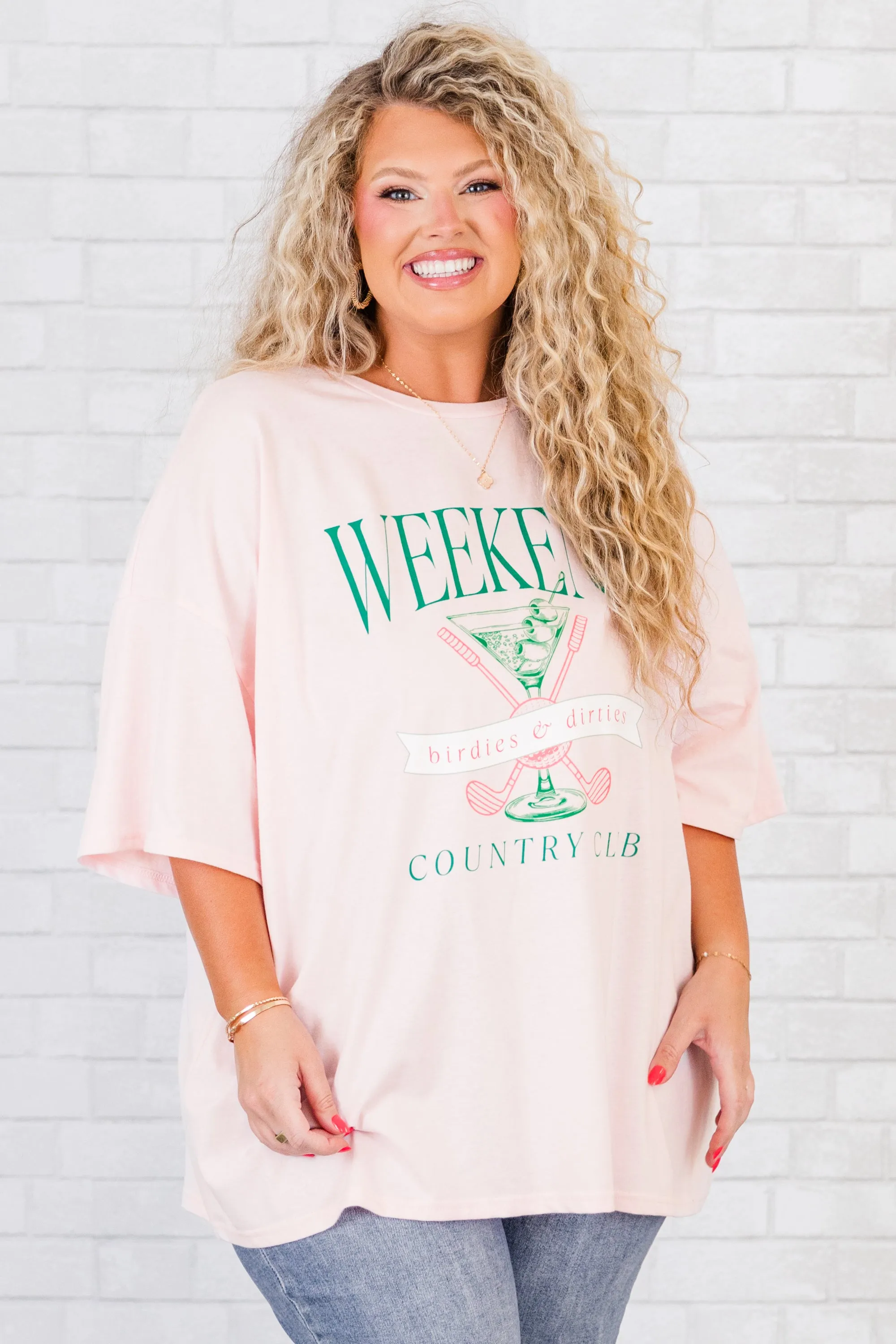 Weekend Club Boyfriend Tee, Cream Pink