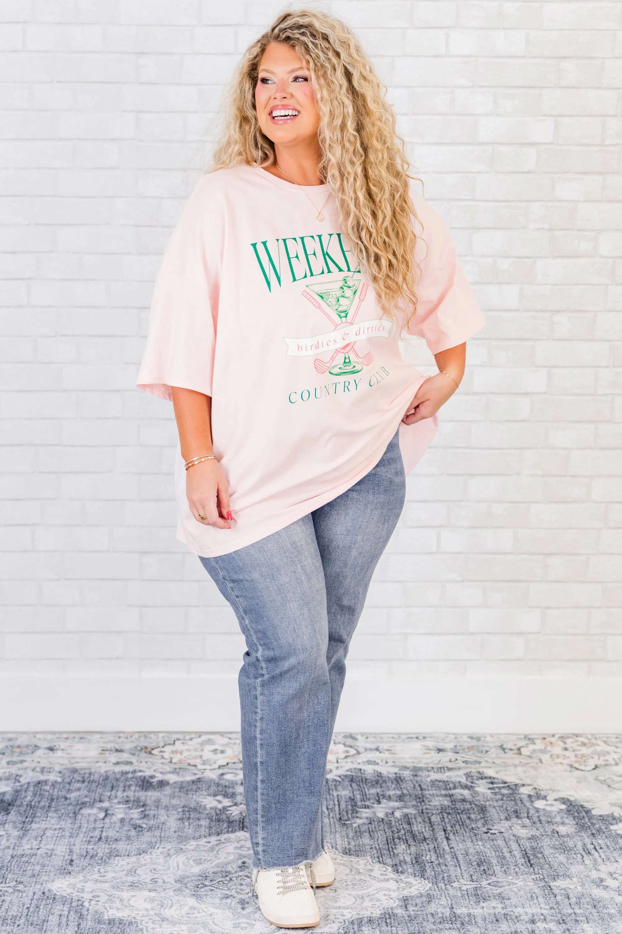 Weekend Club Boyfriend Tee, Cream Pink