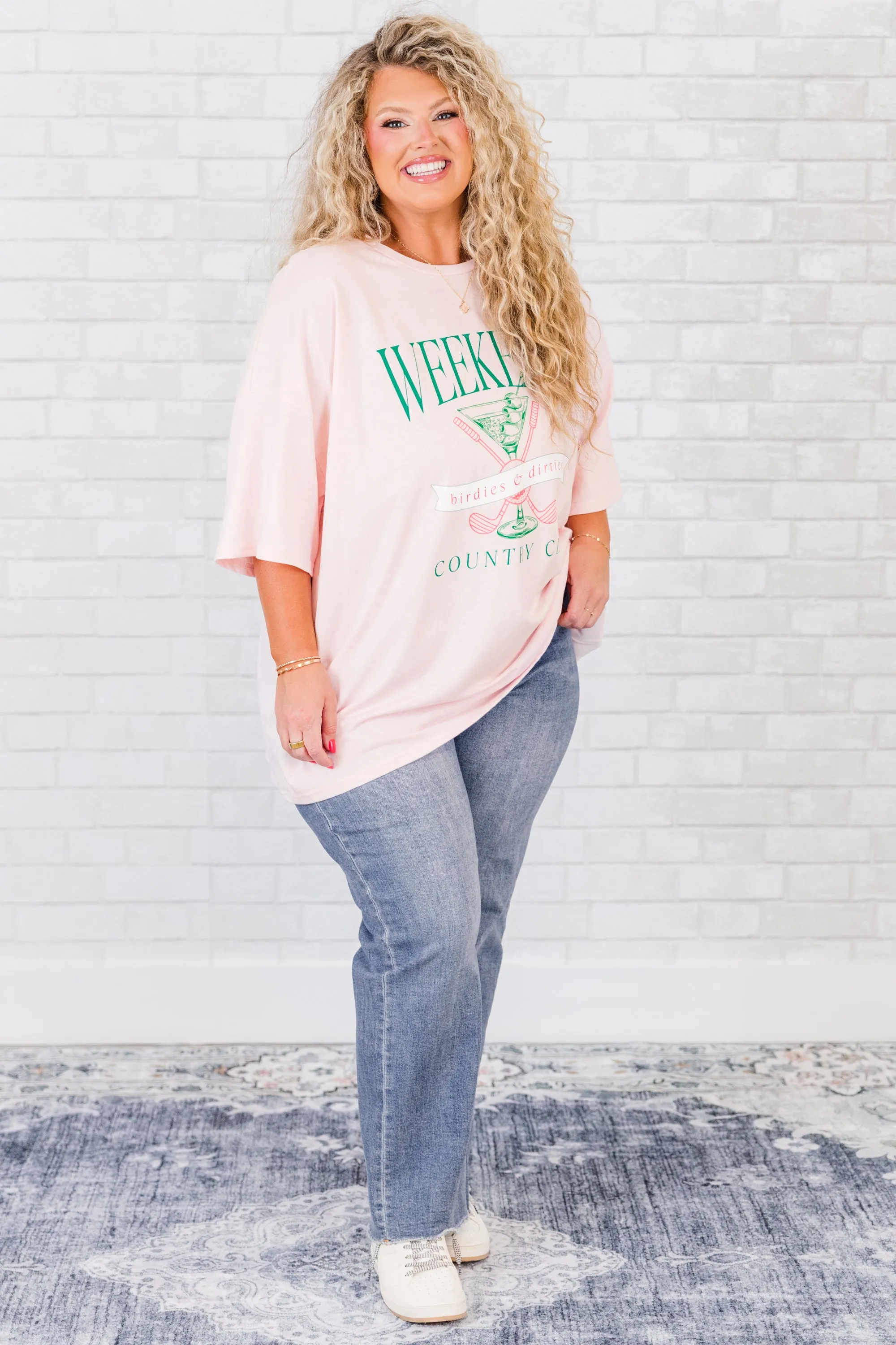 Weekend Club Boyfriend Tee, Cream Pink