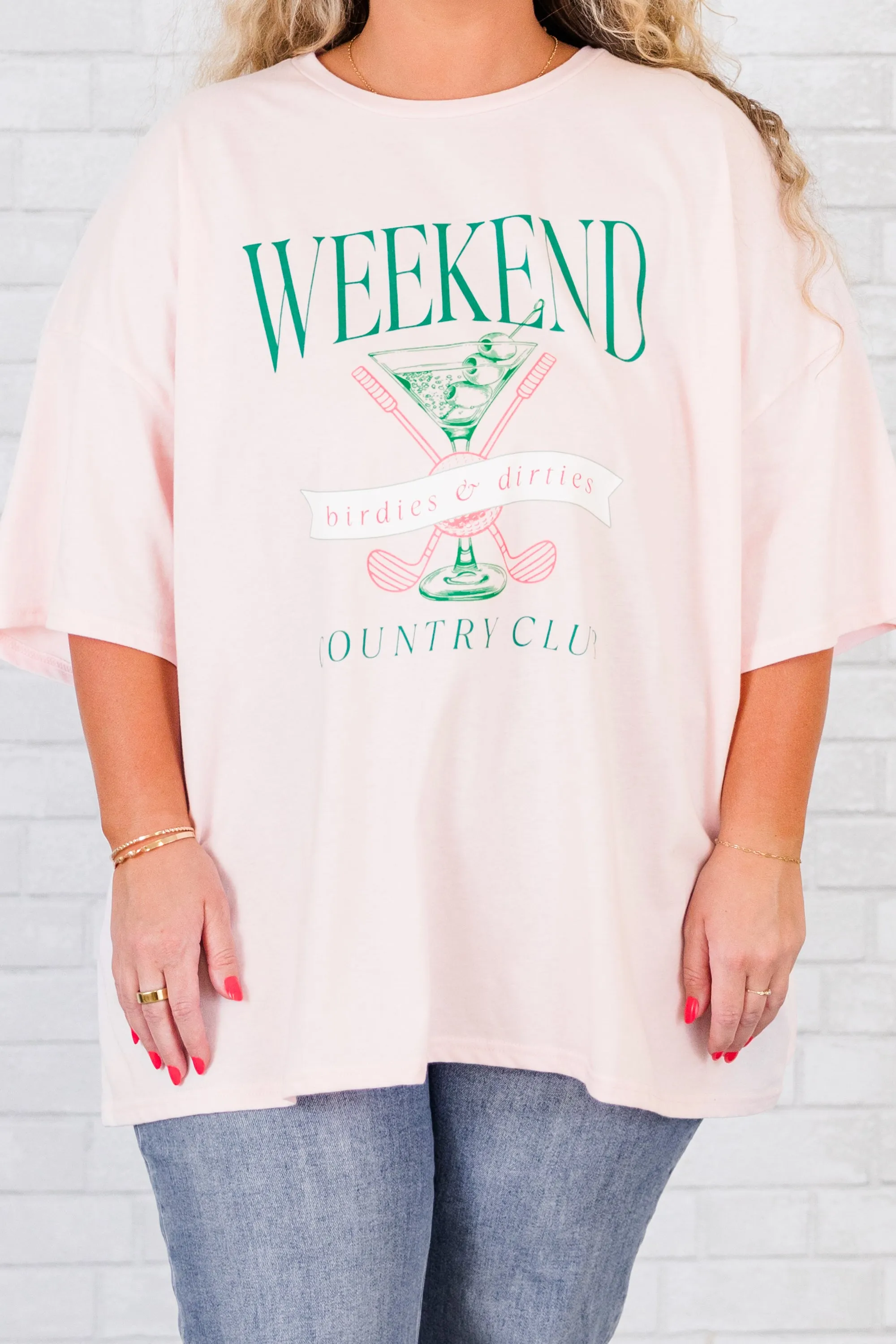 Weekend Club Boyfriend Tee, Cream Pink