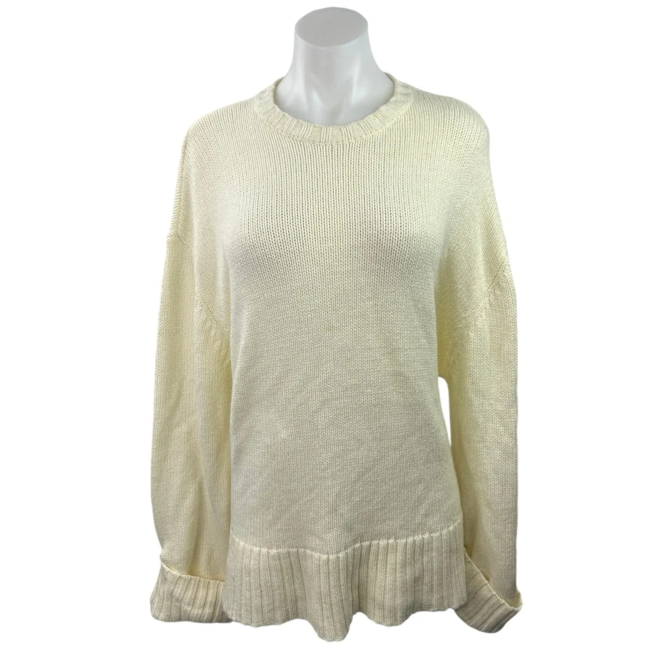 WeWoreWhat Cream Waffle KnittedCrew Neck Long Sleeve Pullover Sweater Size S