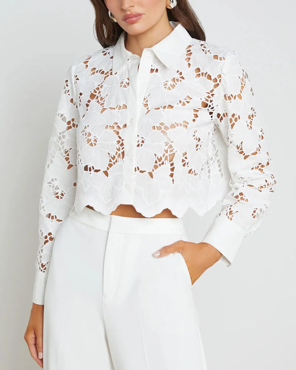 White Seychelle Crop Button Down Shirt