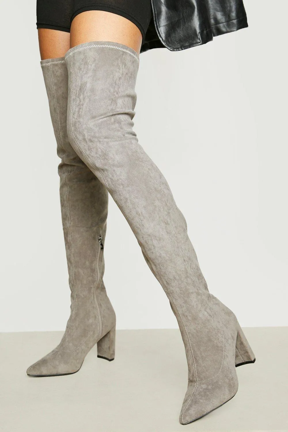 Wide Width Block Over The Knee Pointed Boot