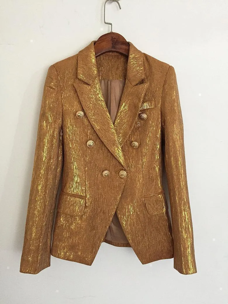 Women Blazer, Double Breast Blazer, Gold