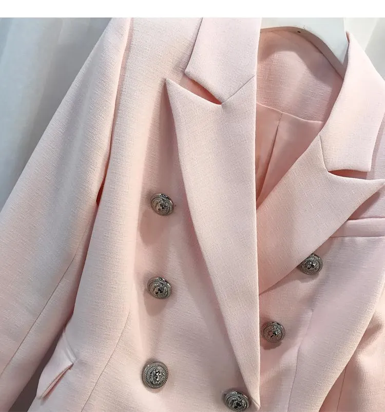 Women Blazer, Elegant Double Breast Blazer, Pink