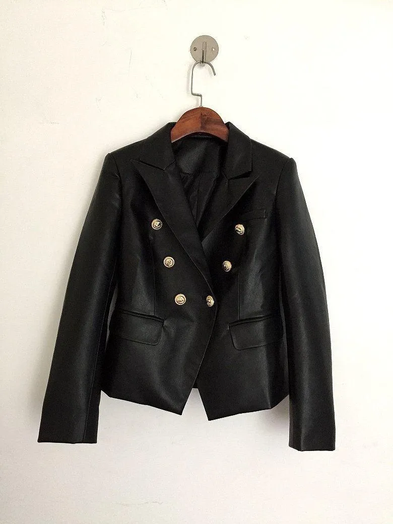 Women Blazer Faux Leather Blazer