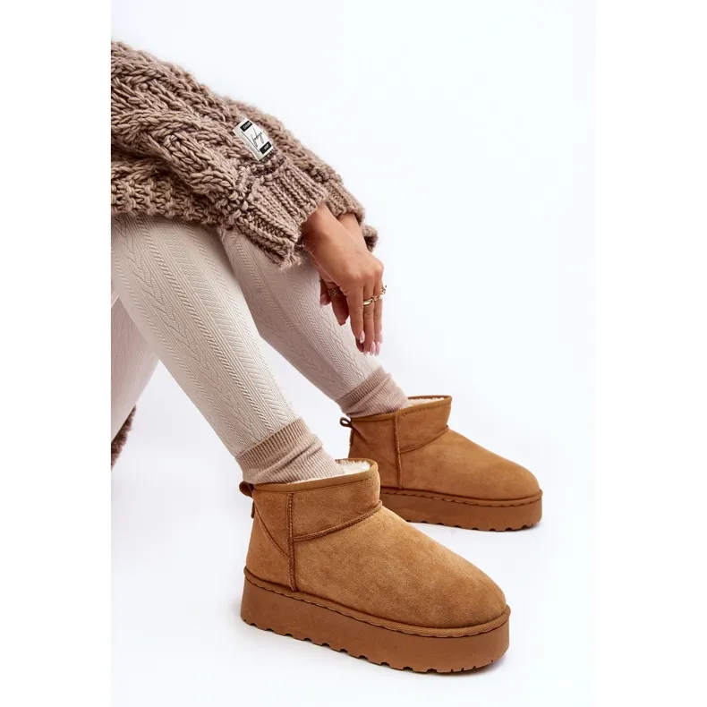 Women's Platform Snow Boots Insulated with Camel Xamella Fur brown