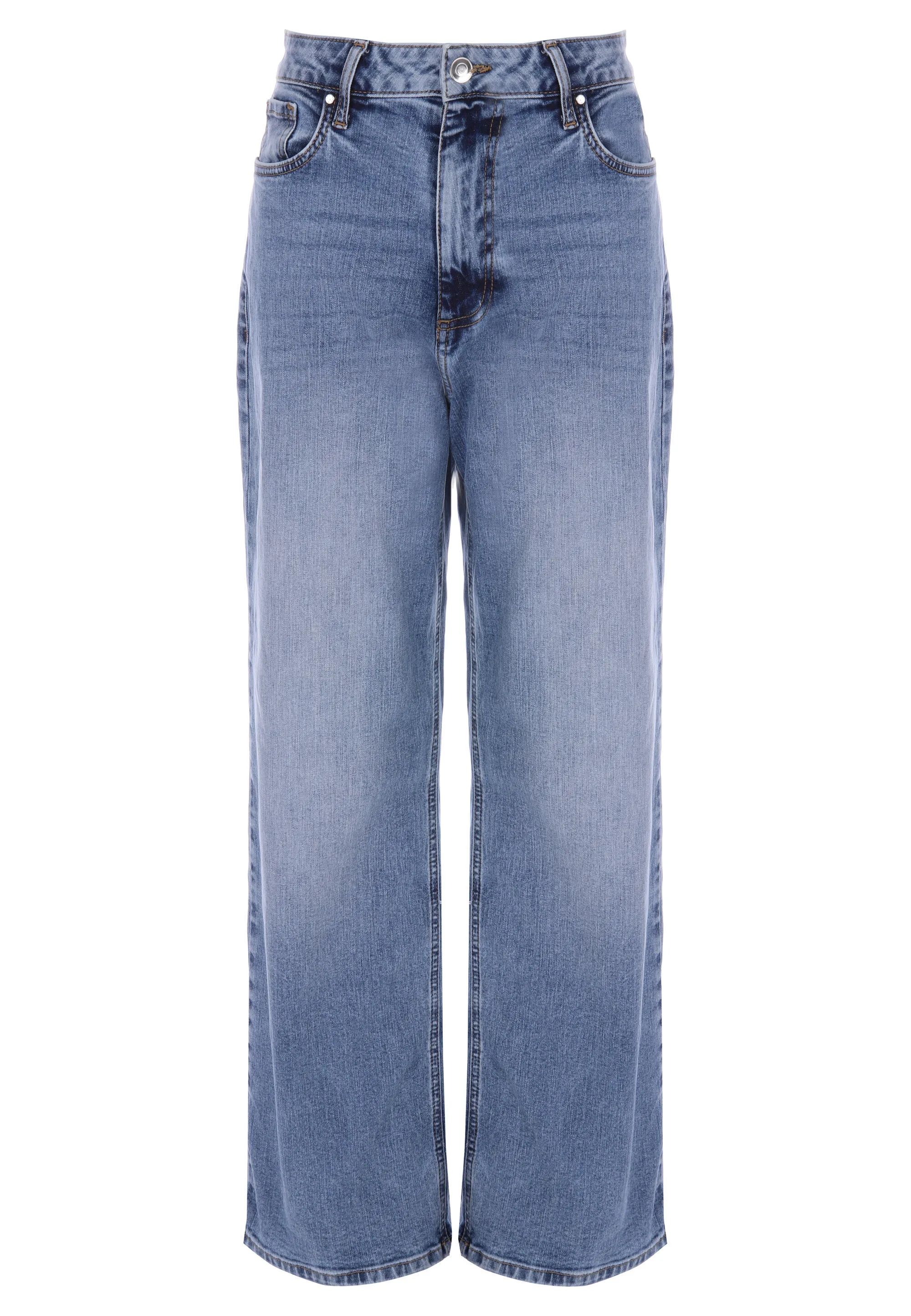 Womens Mid Blue High Rise Wide Leg Jeans