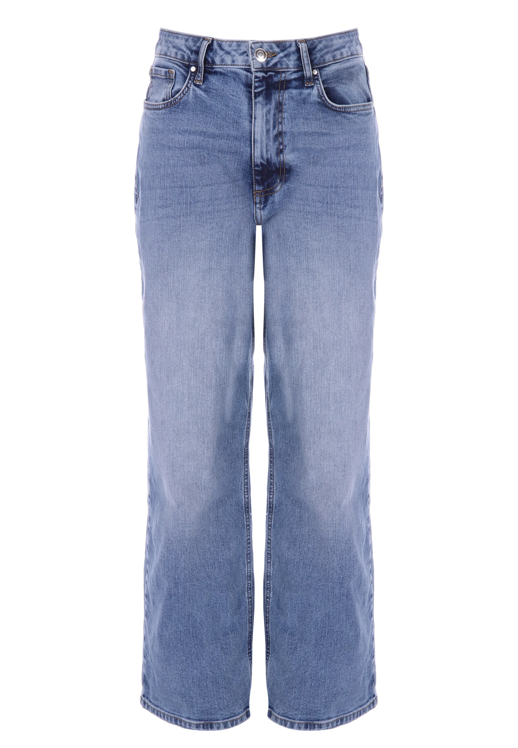 Womens Mid Blue High Rise Wide Leg Jeans