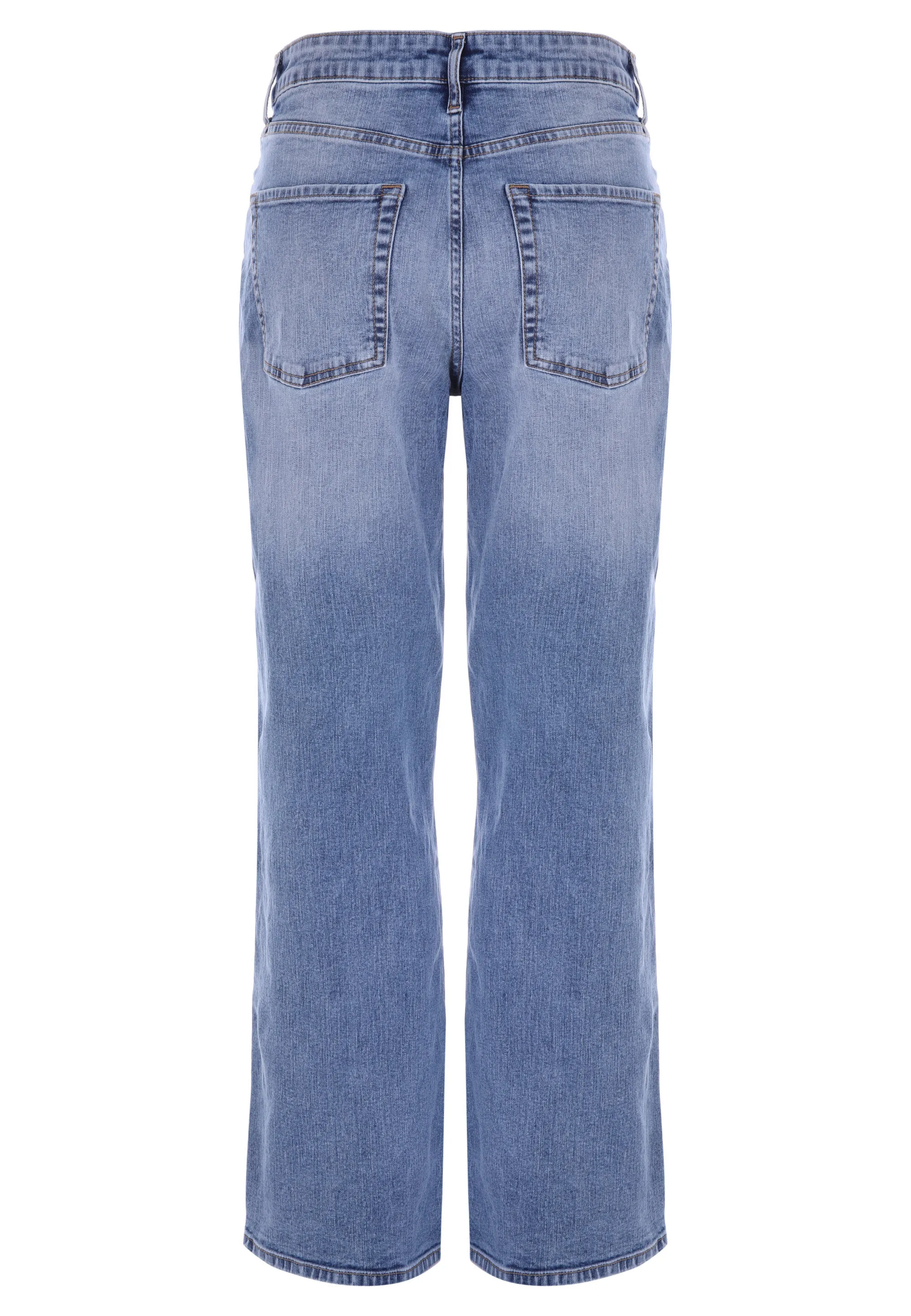 Womens Mid Blue High Rise Wide Leg Jeans