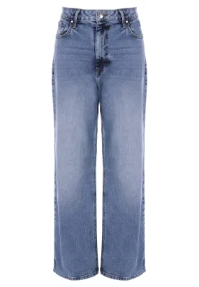 Womens Mid Blue High Rise Wide Leg Jeans