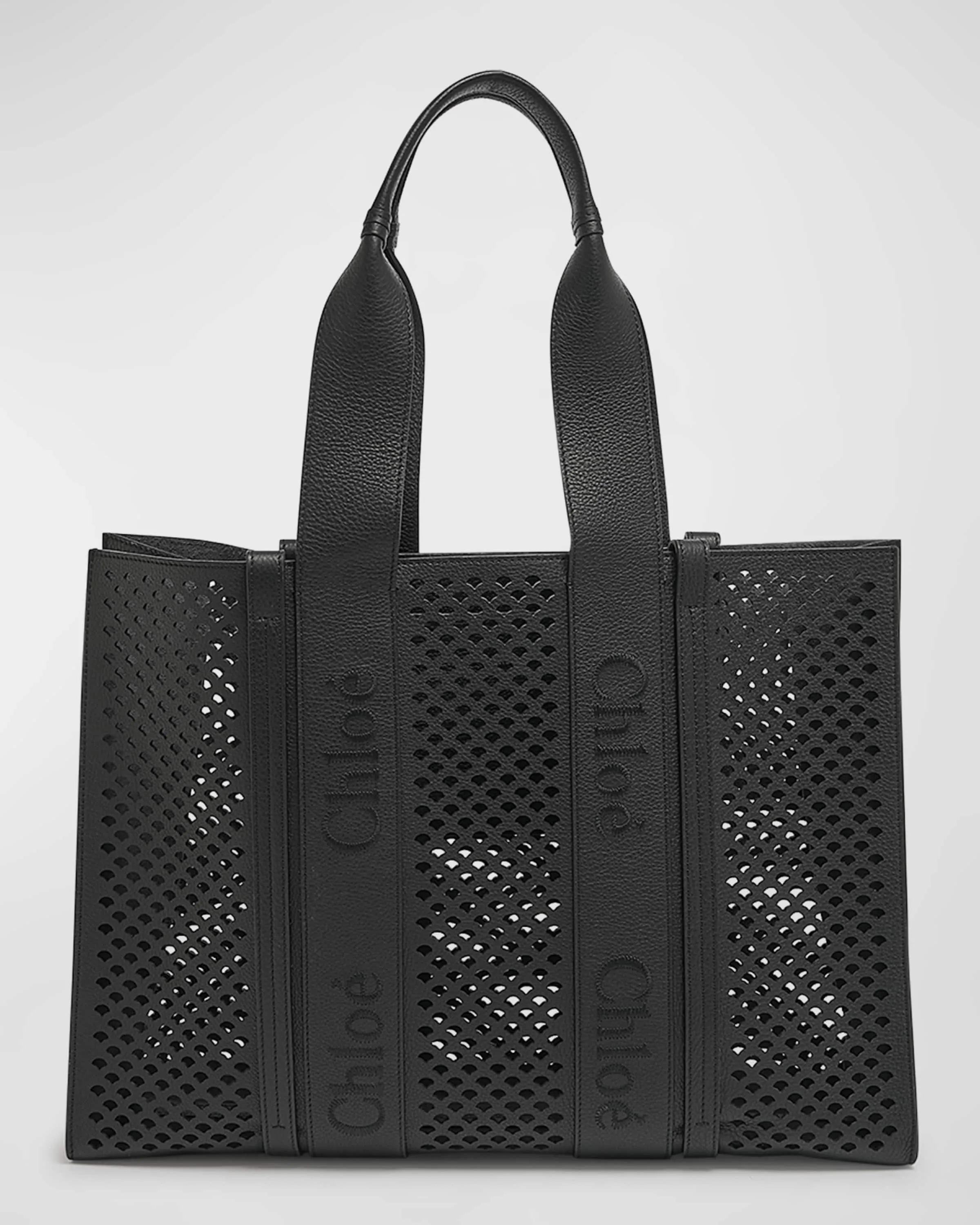 Woody Large Tote Bag in Perforated Leather 