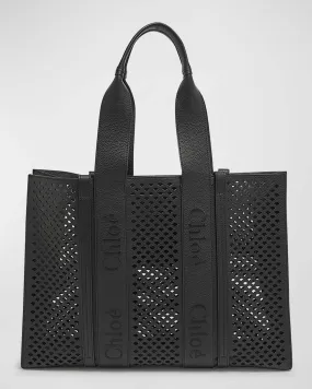 Woody Large Tote Bag in Perforated Leather 