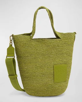 x Paula’s Ibiza Slit Mini Tote Bag in Raffia with Leather Anagram