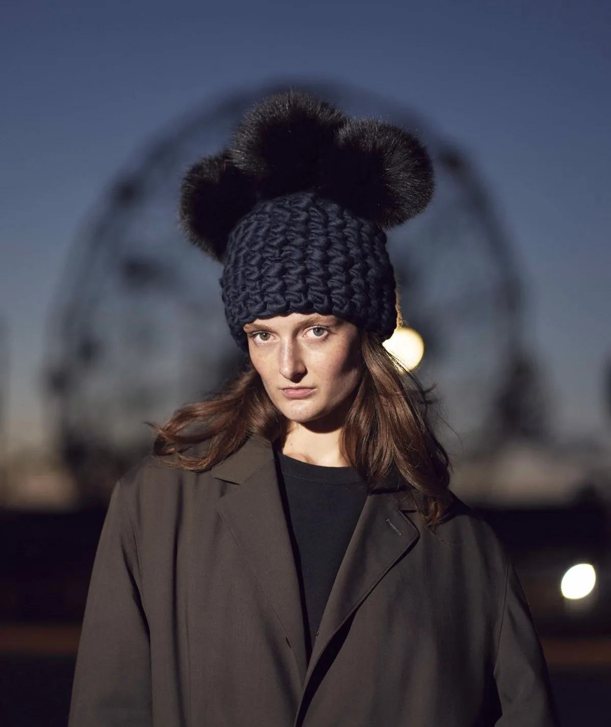 XL poms crown beanies - Black/Navy 