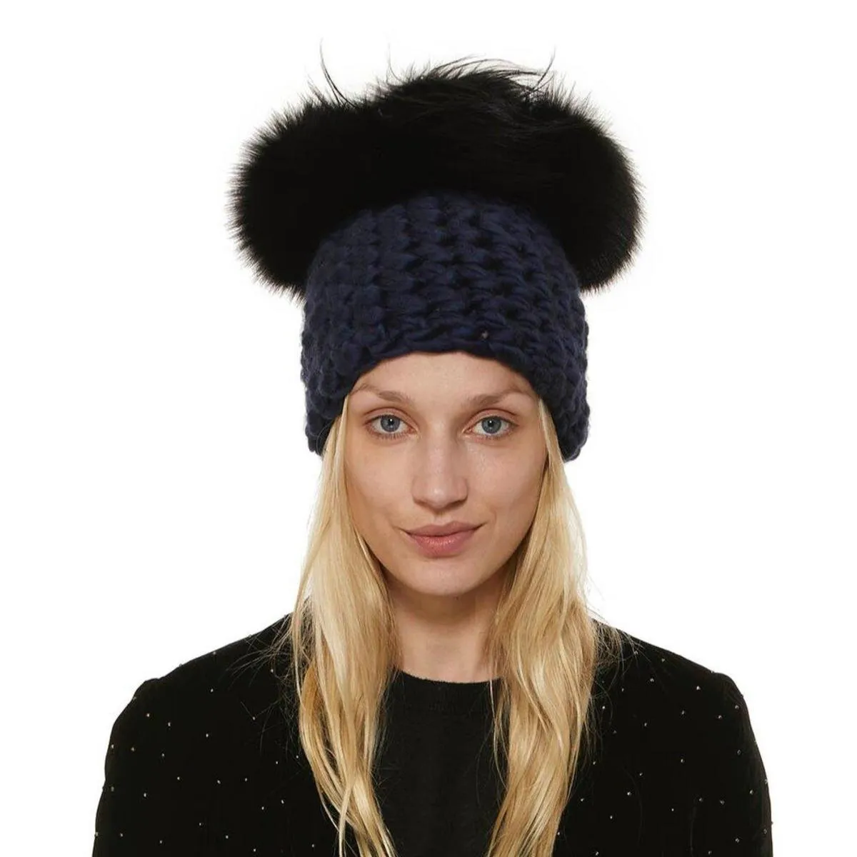 XL poms crown beanies - Black/Navy 