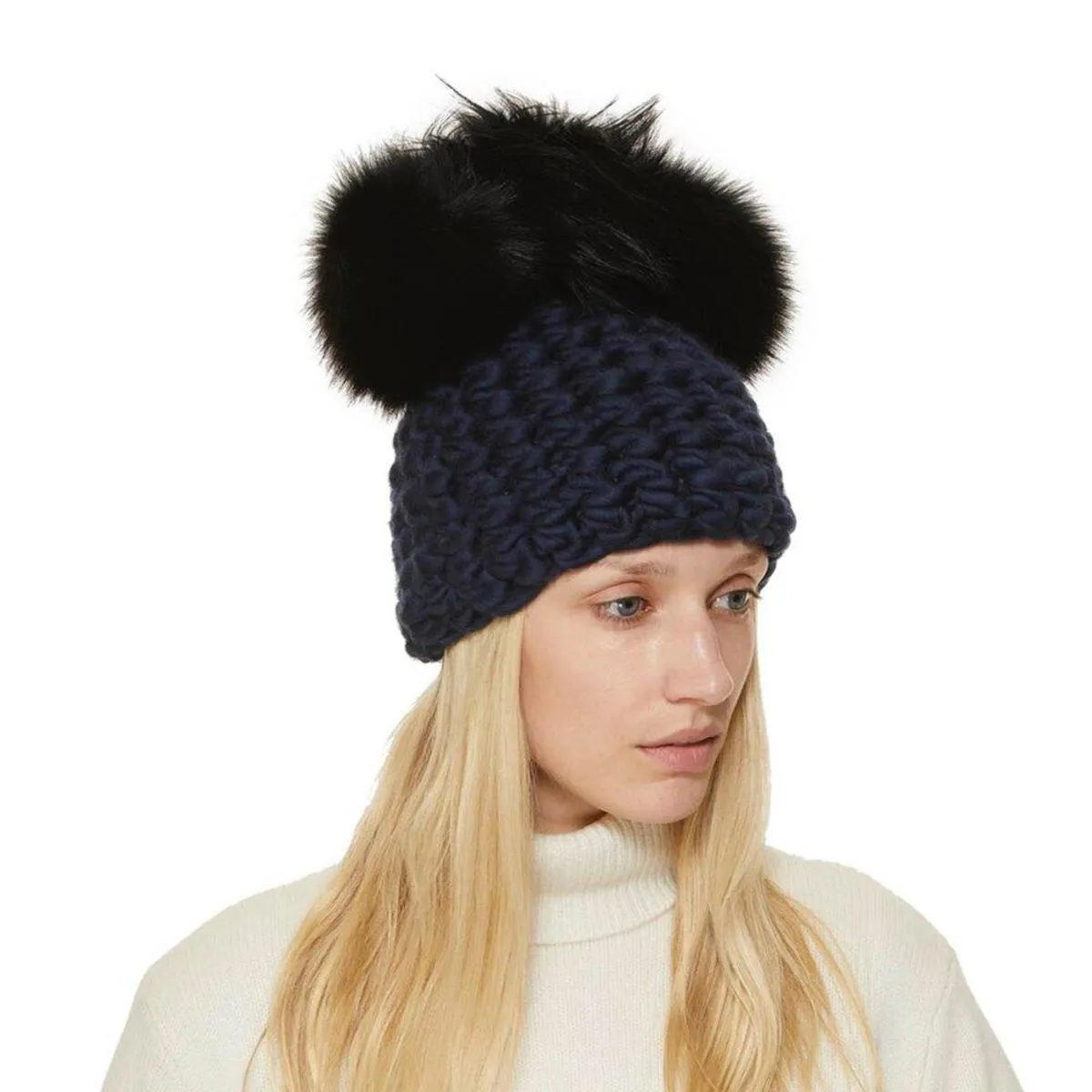 XL poms crown beanies - Black/Navy 