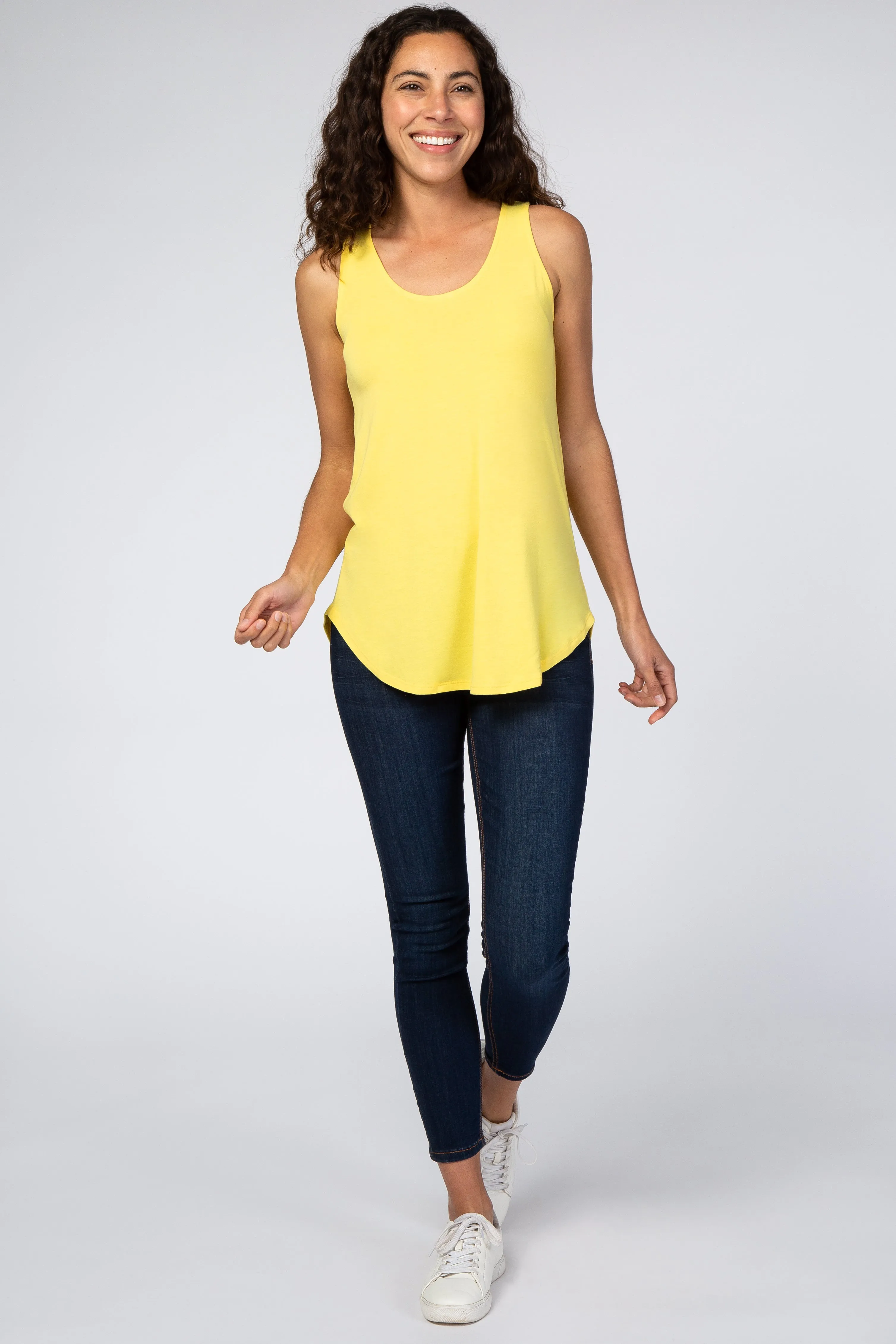 Yellow Rounded Hem Sleeveless Top