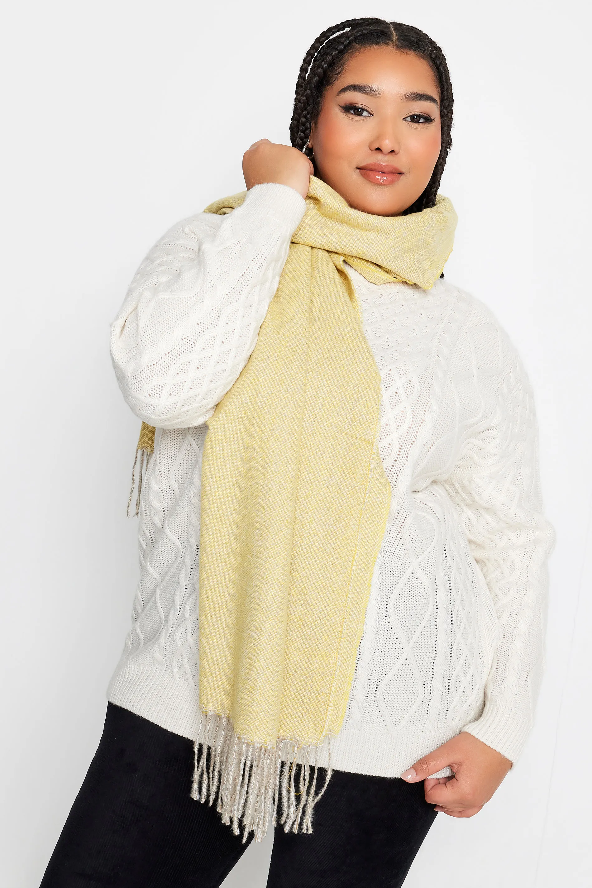 Yellow Tassle Trim Scarf