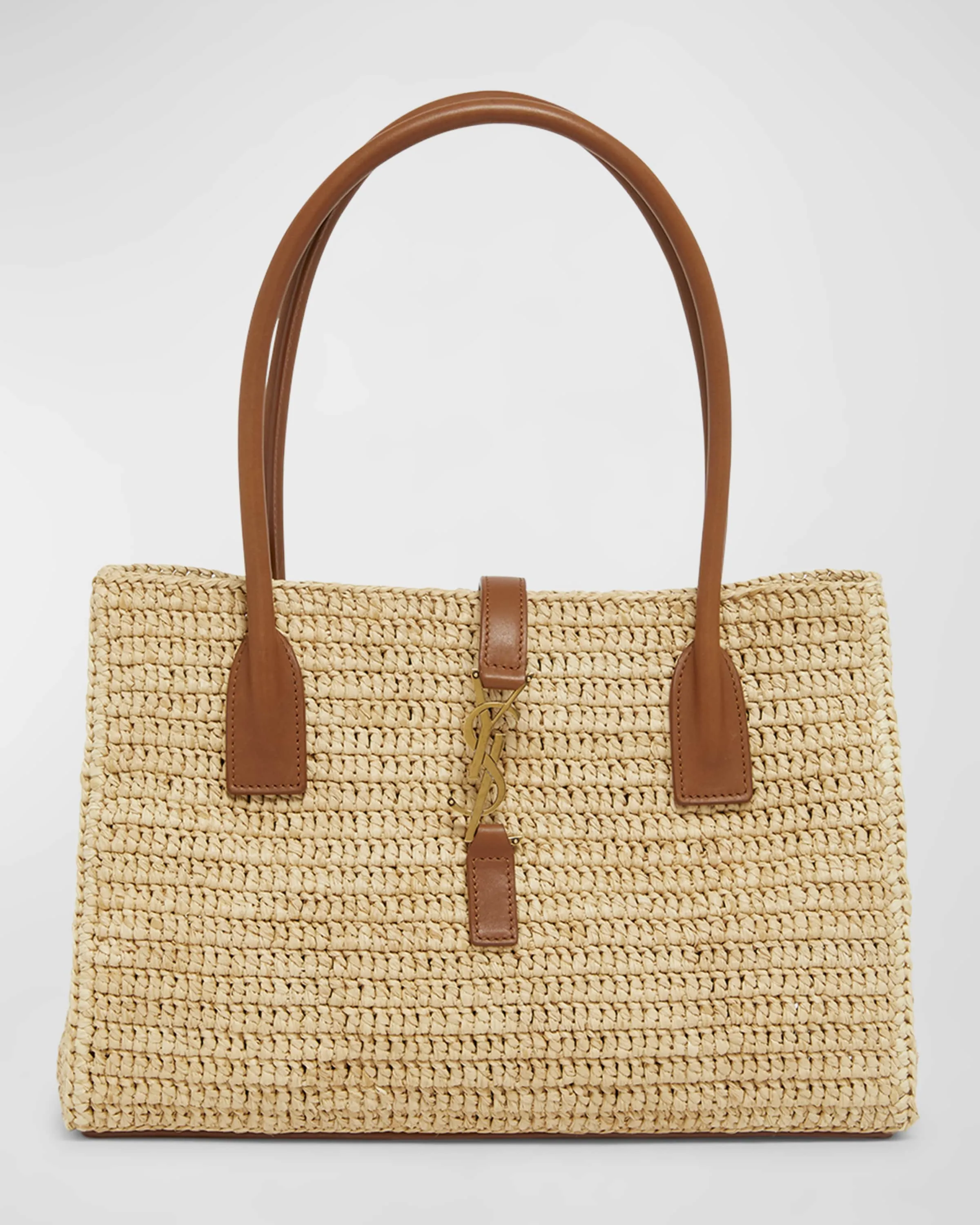 YSL Tote Bag in Raffia & Leather